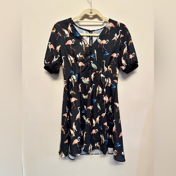 “Bird is the Word” Print Black Dress-Small - Picture 1 of 4
